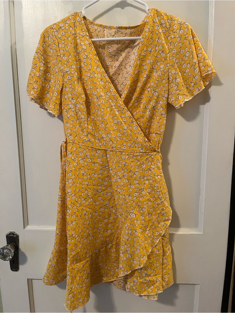 SHEIN Yellow Floral Wrap Mini Dress